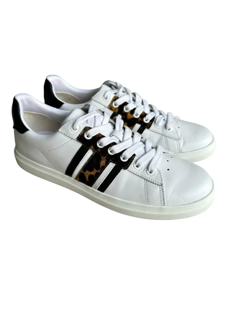 Tory Burch Howell T Saddle Court Sneakers White Barbados Leopard